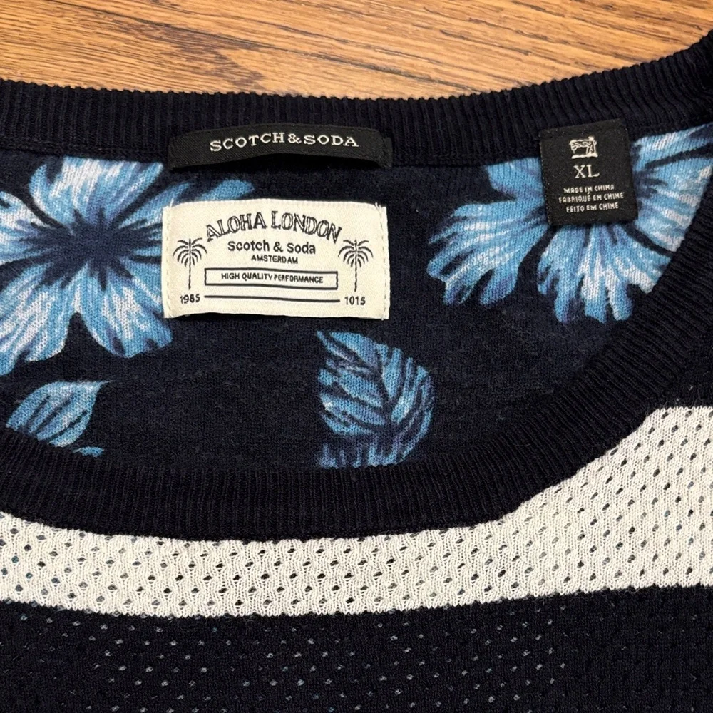 Scotch and Soda Aloha Collection Black and White Stripe Top XL